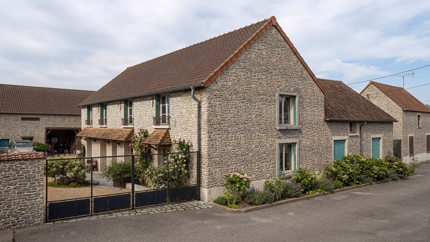 Rendu 3D de la façade sur rue du corps de ferme, Chez Madeleine, La Forêt-Sainte-Croix, SINA Architecture