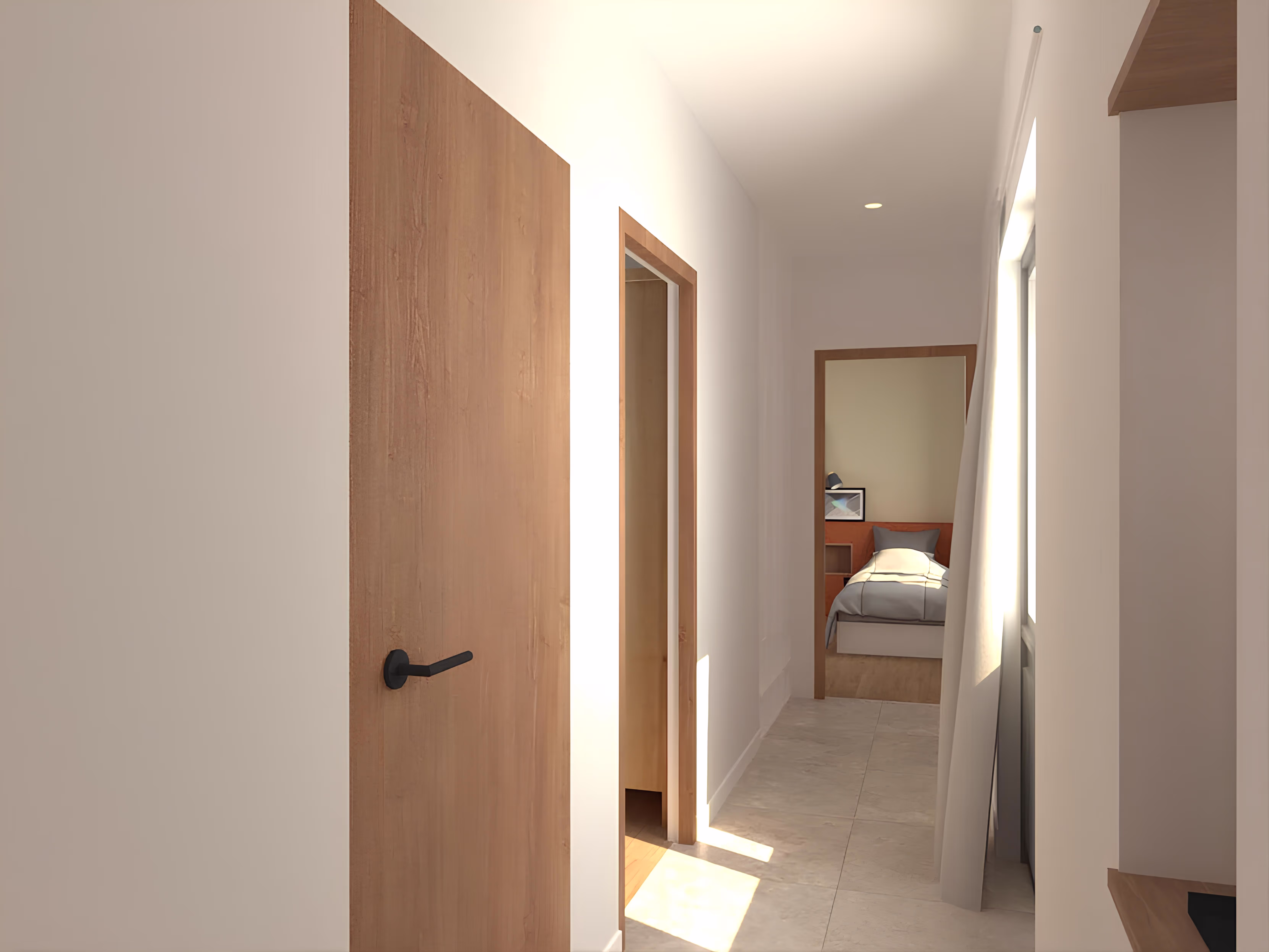 Couloir épuré baigné de lumière naturelle, projet Le Gîte de la Tuilerie par SINA Architecture.