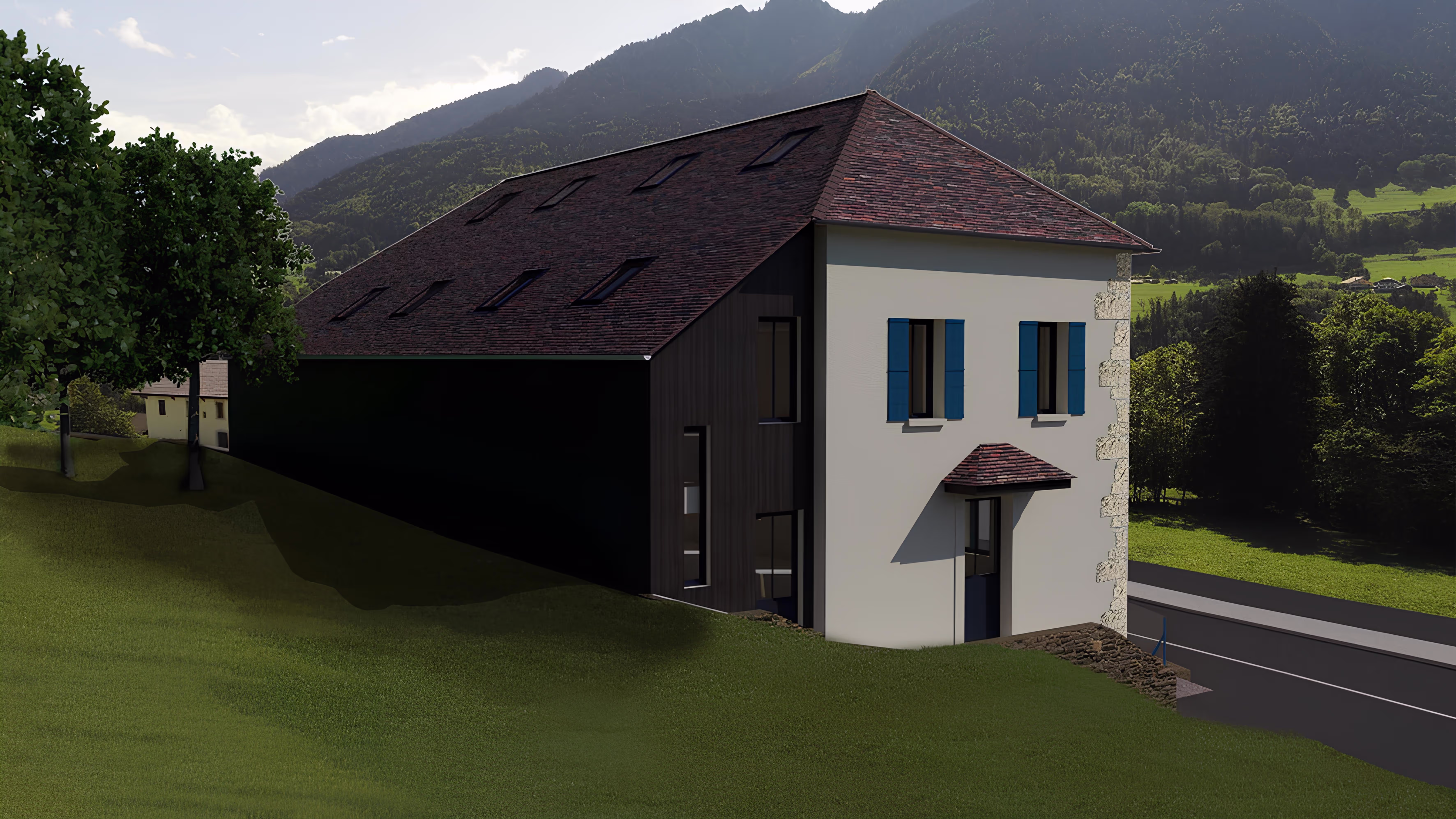 Vue arrière du bâtiment avec bardage bois, projet Logement collectif MDS 2 par SINA Architecture.